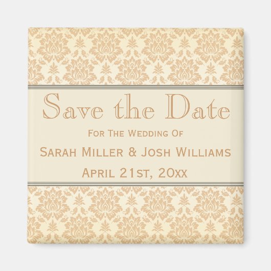 Cream Damask Speichern des Datumsfensters Magnet (Vorne)