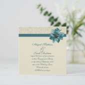 Cream Damask und Aquamarine Blue-Engagement-Partei Einladung (Stehend Vorderseite)