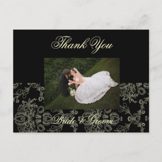 CREAM DAMASK WEDD FOTO DANKEN POSTKARTE