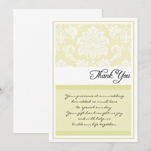 Cream Damask Wedding danke Ihnen Karten (Vorne/Hinten)