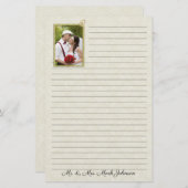 Cream Damask Wedding mit Foto Briefpapier (Vorne/Hinten)