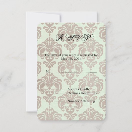 Cream Damask Wedding UAWG RSVP Karte (Vorderseite)