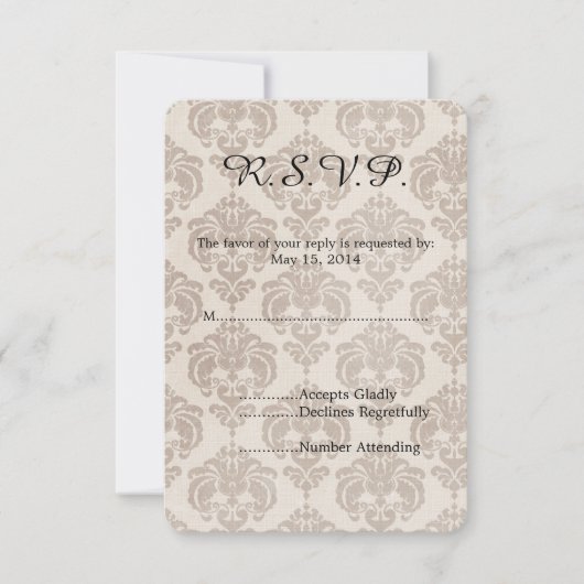 Cream Damask Wedding UAWG RSVP Karte (Vorderseite)