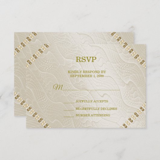 Cream Decorative Wedding RSVP Card (Vorne/Hinten)