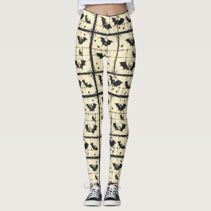 Cream Denim Grunge Patchwork mit Fledermäusen (2) Leggings