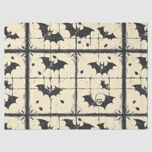 Cream Denim Grunge Patchwork mit Fledermäusen (2) Seidenpapier (Vorderseite)