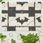 Cream Denim Grunge Patchwork mit Fledermäusen (3) Geschirrtuch (Gefaltet)