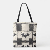 Cream Denim Grunge Patchwork mit Fledermäusen (3) Tasche (Rückseite)