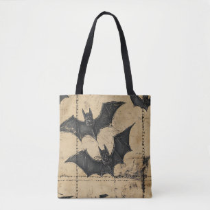 Cream Denim Grunge Patchwork mit Fledermäusen Tasche