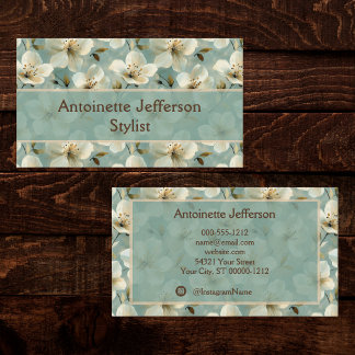 Cream Dogwood auf Sage Floral Stylist Instagram Visitenkarte