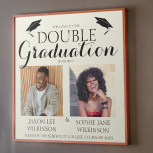 Cream Doppelte Abschlussfeier 2 Foto Graduierungs Poster