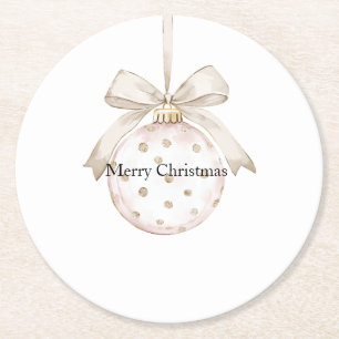 Cream Dots Bow Ornament Weihnachten Runder Pappuntersetzer
