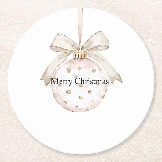 Cream Dots Bow Ornament Weihnachten Runder Pappuntersetzer (Vorderseite)