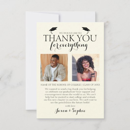 Cream Double Abschluss 2 Foto Graduation Party Dankeskarte (Vorderseite)