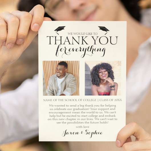 Cream Double Abschluss 2 Foto Graduation Party Dankeskarte