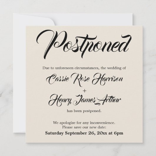 Cream Elaborate Postpected Wedding Ankündigung (Vorderseite)