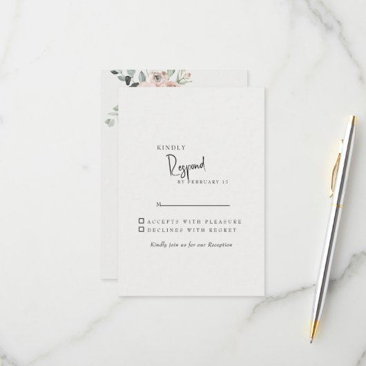 Cream Elegant Blush Floral Wedding RSVP (Vorderseite/Rückseite Beispiel)