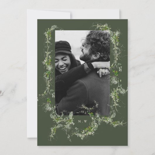 Cream Elegant Eucalyptus Wreath Monogram Foto Save The Date (Rückseite)