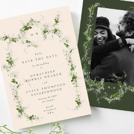 Cream Elegant Eucalyptus Wreath Monogram Foto Save The Date