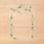 Cream Elegant Eucalyptus Wreath Save the Date Acryleinladungen (Vorderseite)
