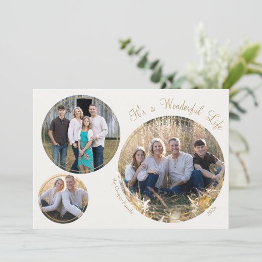 Cream Elegante Minimalistisch Weihnachten Drei Fot (Stehend Vorderseite)