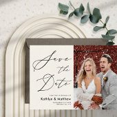 Cream Elegante Script Modernes Foto Einfache Hochz Save The Date