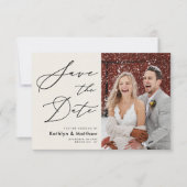 Cream Elegante Script Modernes Foto Einfache Hochz Save The Date (Vorderseite)