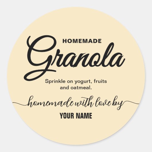 Cream Elegantes Script, hausgemachte Granola-Label Runder Aufkleber (Vorderseite)