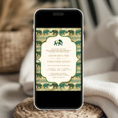 Cream Emerald Elephant All in One Indian Wedding Einladung