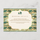 Cream Emerald Gold Elephant Indian Wedding Details Begleitkarte (Vorderseite)