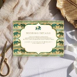 Cream Emerald Gold Elephant Indian Wedding Details Begleitkarte