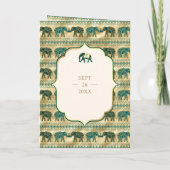 Cream Emerald Green Gold Elephant Indian Wedding Einladung (Rückseite)