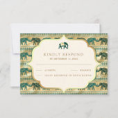 Cream Emerald Green Gold Elephant Indian Wedding RSVP Karte (Vorderseite)