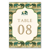 Cream Emerald Green Gold Elephant Indian Wedding Tischnummer (Vorderseite)