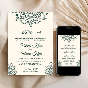 Cream Emerald Henna Mehndi Islamische Hochzeit Einladung