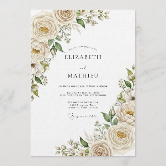 Cream Ethereal Bloom Hochzeit Einladung (Vorderseite)