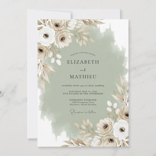 Cream Ethereal Blossom Hochzeit Einladung (Vorderseite)