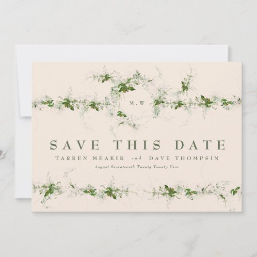 Cream Eucalyptus Wreath Monogram Wedding Foto Save The Date (Vorderseite)