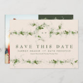 Cream Eucalyptus Wreath Monogram Wedding Foto Save The Date (Vorne/Hinten)