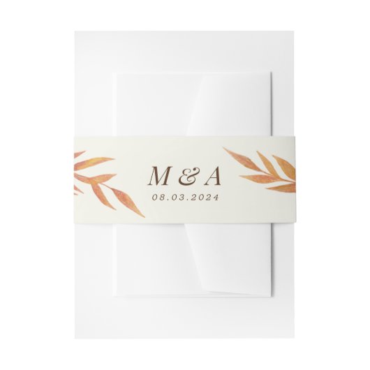 Cream Fall Leaf Elegant Monogram Wedding Einladungsbanderole (Vorderseite Beispiel)