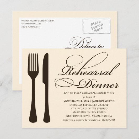 CREAM FLATWARE | PROBE DINNER INVITE EINLADUNGSPOSTKARTE (Vorne/Hinten)