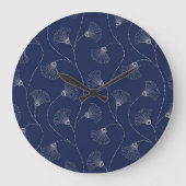 Cream Floral Art Nouveau Indigo Große Wanduhr (Vorderseite)