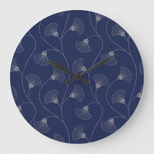 Cream Floral Art Nouveau Indigo Große Wanduhr (Vorderseite)