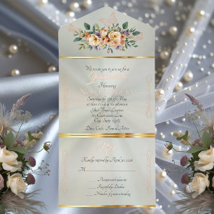Cream Floral auf Pastell Quinceanera - Salbei All-in-One-Einladung