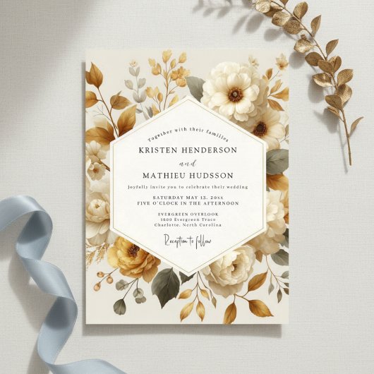 Cream Floral Autumn Romance Wedding Einladung