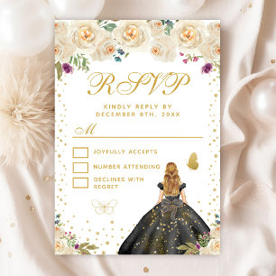 Cream Floral Blonde Hair Princess 16 . Geburtstag RSVP Karte