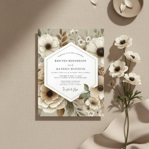 Cream Floral Botanische Romantische Hochzeit Einladung
