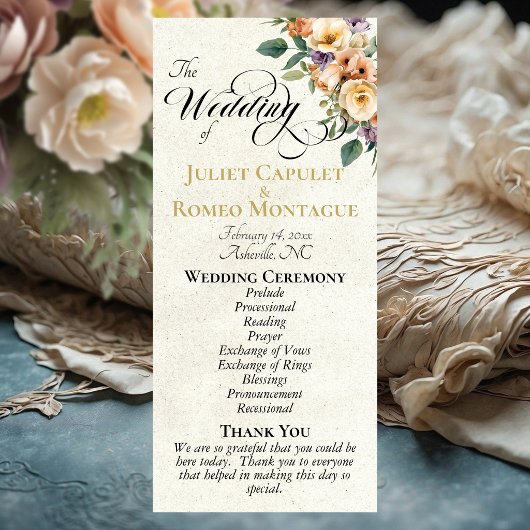 Cream Floral - Cream Wedding Programm