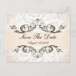 Cream Floral Damask Hochzeit Save the Date Ankündigungspostkarte