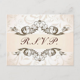 Cream Floral Damask Wedding UAWG Einladungspostkarte